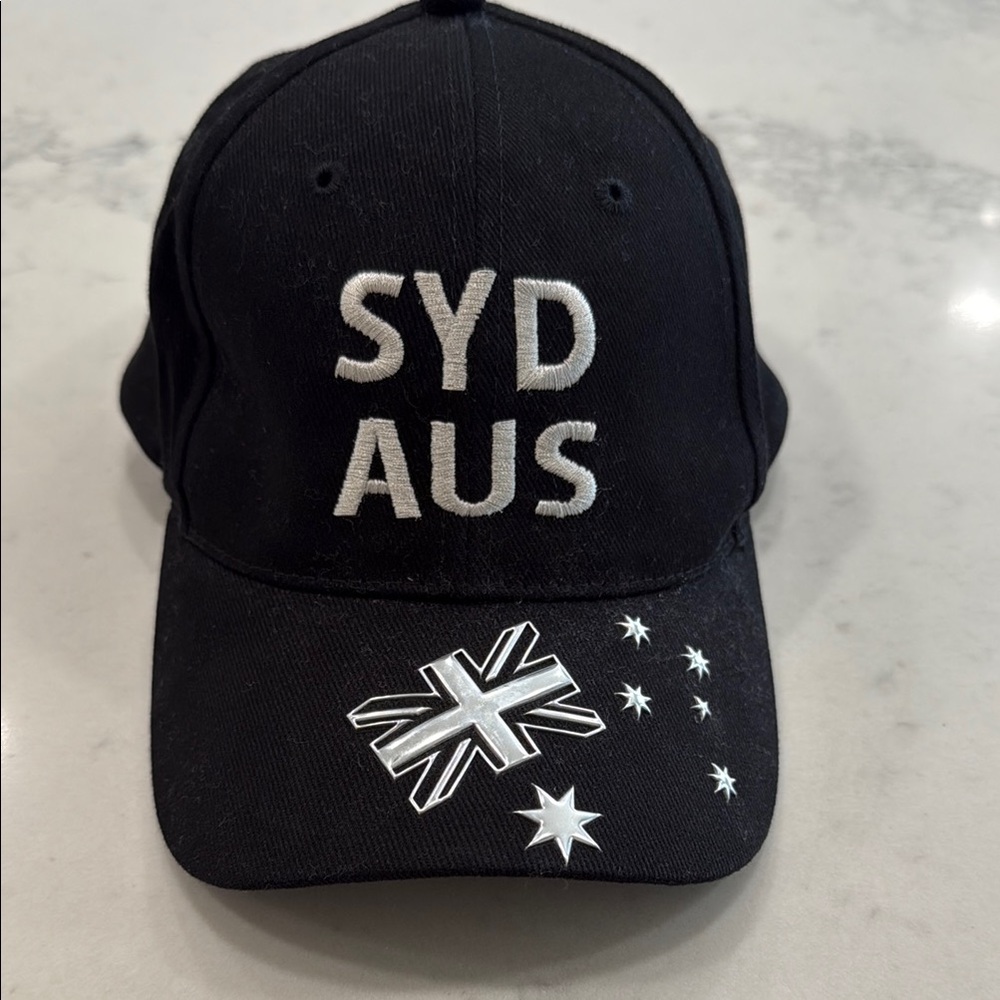 Black Cap with White Embroidery from Sydney Australia